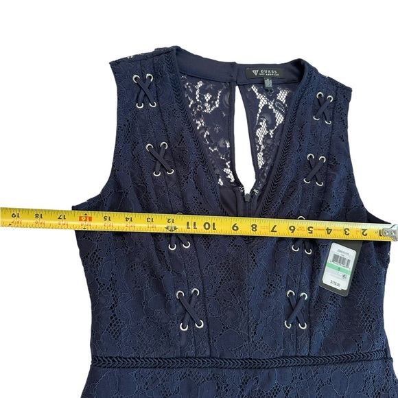 NWT GUESS Lace Sleeveless V-neck Lined Navy Blue Dress Size 8 - Picture 15 of 17